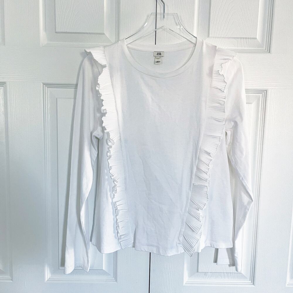 River Island White Pleated Ruffle Long Sleeve Top Romantic Coquette Balletcore